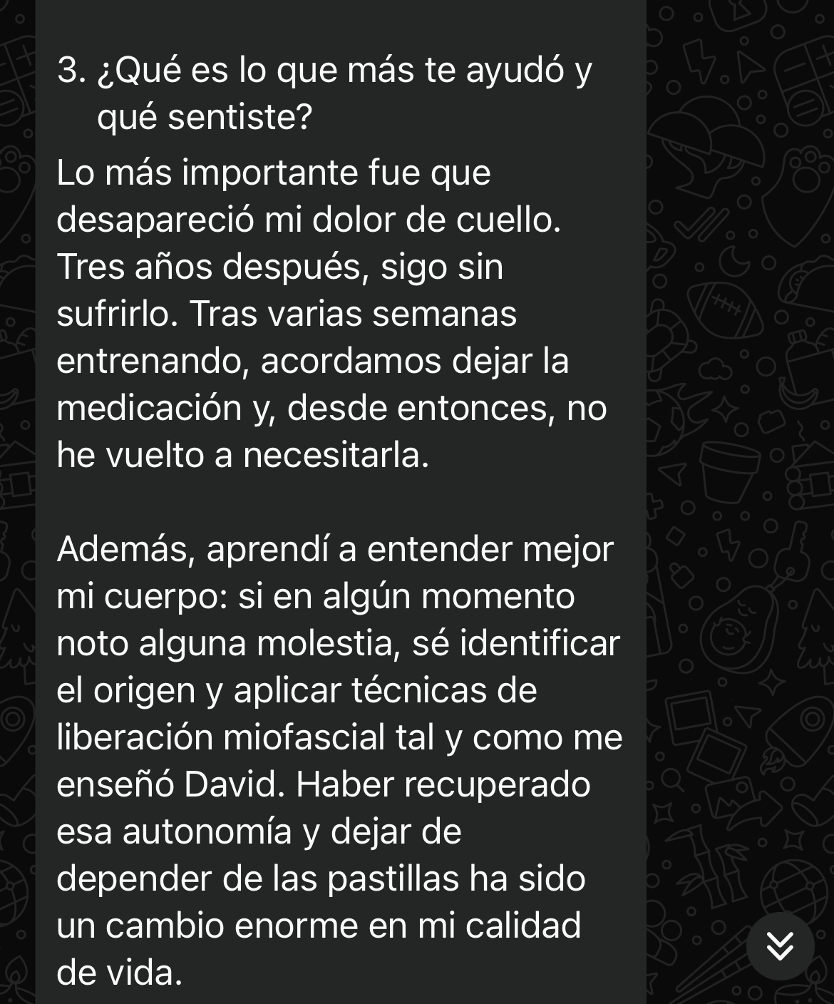 Conversación real de WhatsApp con un miembro (nombre, número y foto ocultos)